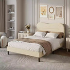 Struttura letto imbottita matrimoniale con testiera Soft Marshmallow Cloud in tessuto Teddy Boucle beige, piattaforma letto, nessuna necessità di rete, design silenzioso