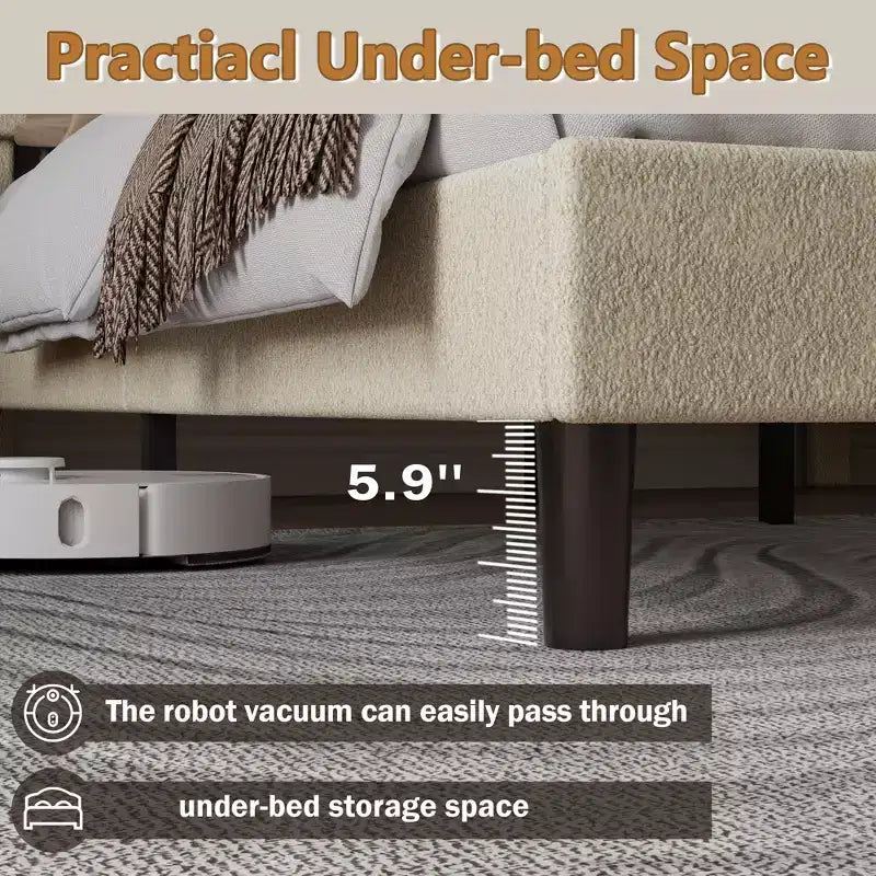 Struttura letto imbottita matrimoniale con testiera Soft Marshmallow Cloud in tessuto Teddy Boucle beige, piattaforma letto, nessuna necessità di rete, design silenzioso