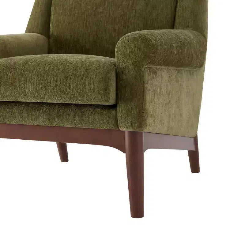 Poltrona Scultorea Accento con Braccioli Svasati e Struttura in Legno Massello Moderna Poltrona Reclinata Rivestita, Poltrona da Lettura Ergonomica