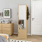 360 Rotating Storage Cabinet with Full-Length Mirror, Rotating Storage Tower with 6 Shelves & Hooks