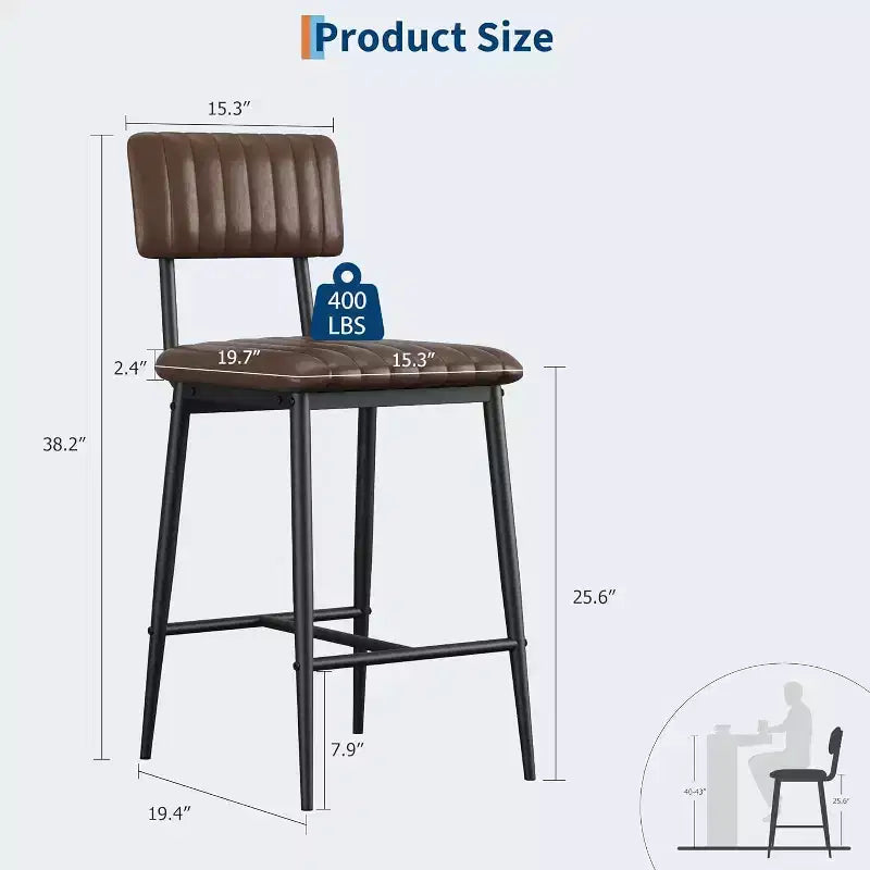 Sgabelli Alti Resistenti, Sedile Spesso in Pelle PU, Schienale Ergonomico, Struttura in Metallo con Poggiapiedi, Capacità 180kg, Facili da Pulire per Cucina o Bar