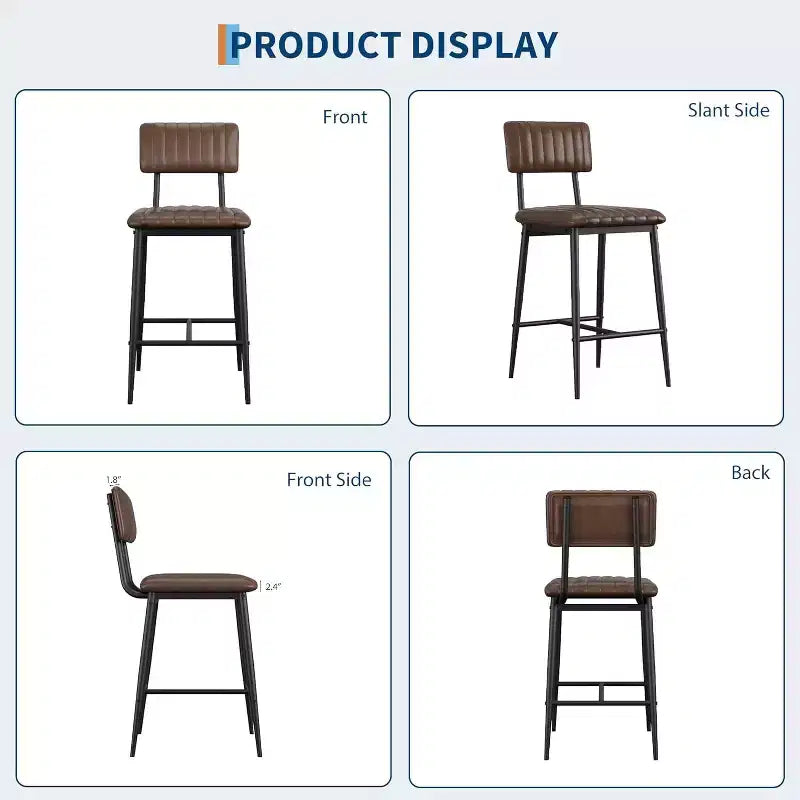 Sgabelli Alti Resistenti, Sedile Spesso in Pelle PU, Schienale Ergonomico, Struttura in Metallo con Poggiapiedi, Capacità 180kg, Facili da Pulire per Cucina o Bar