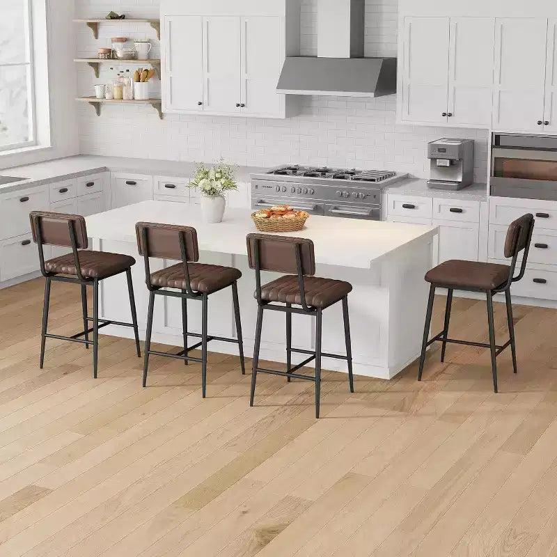 Sgabelli Alti Resistenti, Sedile Spesso in Pelle PU, Schienale Ergonomico, Struttura in Metallo con Poggiapiedi, Capacità 180kg, Facili da Pulire per Cucina o Bar