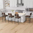 Sgabelli Alti Resistenti, Sedile Spesso in Pelle PU, Schienale Ergonomico, Struttura in Metallo con Poggiapiedi, Capacità 180kg, Facili da Pulire per Cucina o Bar