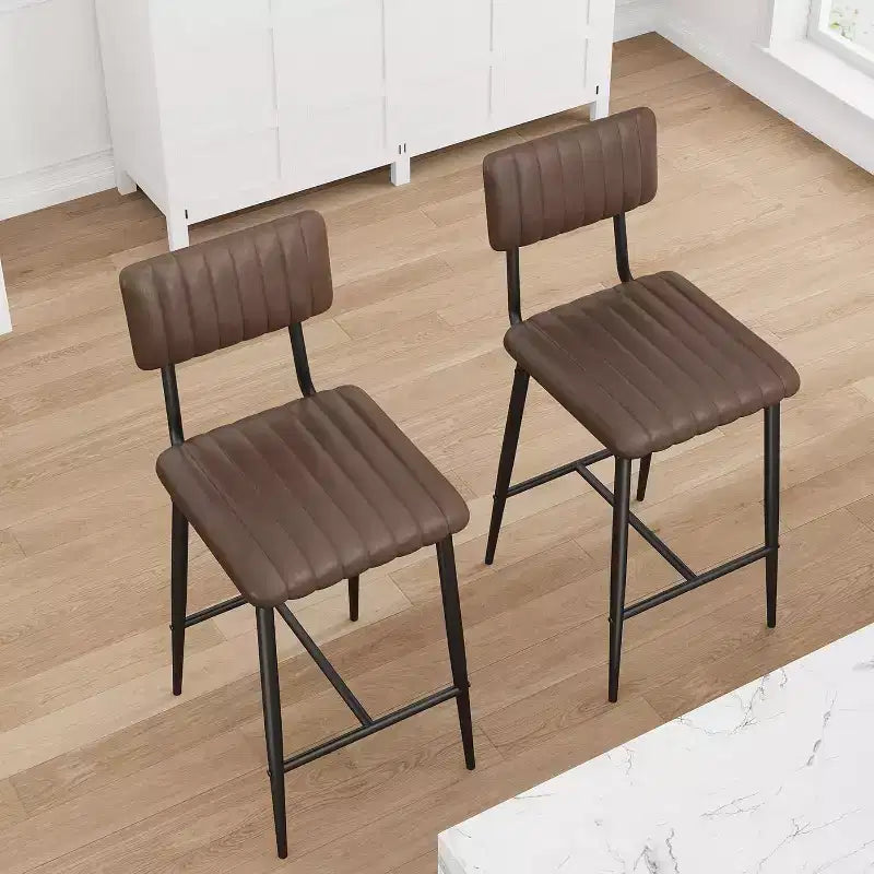 Sgabelli Alti Resistenti, Sedile Spesso in Pelle PU, Schienale Ergonomico, Struttura in Metallo con Poggiapiedi, Capacità 180kg, Facili da Pulire per Cucina o Bar