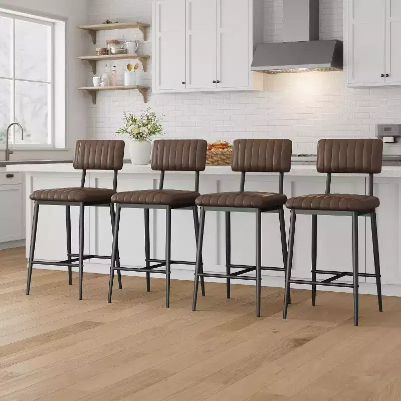 Sgabelli Alti Resistenti, Sedile Spesso in Pelle PU, Schienale Ergonomico, Struttura in Metallo con Poggiapiedi, Capacità 180kg, Facili da Pulire per Cucina o Bar