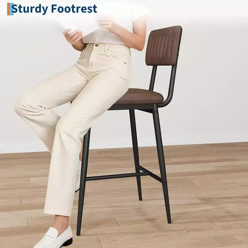 Sgabelli Alti Resistenti, Sedile Spesso in Pelle PU, Schienale Ergonomico, Struttura in Metallo con Poggiapiedi, Capacità 180kg, Facili da Pulire per Cucina o Bar