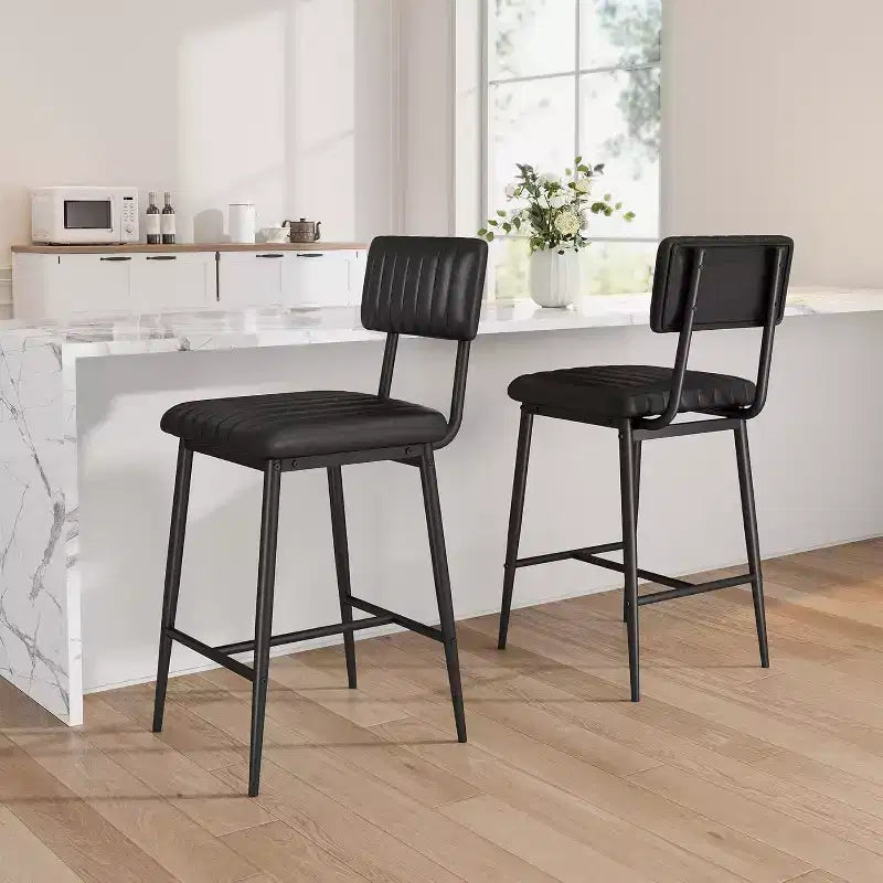 Sgabelli Alti Resistenti, Sedile Spesso in Pelle PU, Schienale Ergonomico, Struttura in Metallo con Poggiapiedi, Capacità 180kg, Facili da Pulire per Cucina o Bar