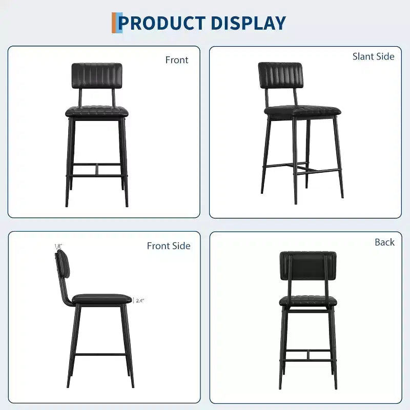 Sgabelli Alti Resistenti, Sedile Spesso in Pelle PU, Schienale Ergonomico, Struttura in Metallo con Poggiapiedi, Capacità 180kg, Facili da Pulire per Cucina o Bar