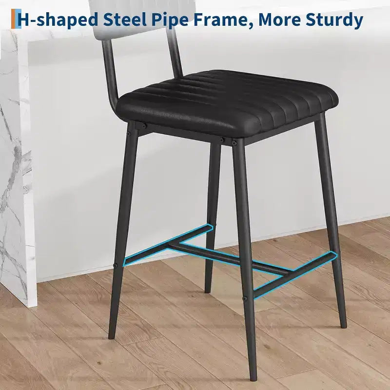 Sgabelli Alti Resistenti, Sedile Spesso in Pelle PU, Schienale Ergonomico, Struttura in Metallo con Poggiapiedi, Capacità 180kg, Facili da Pulire per Cucina o Bar