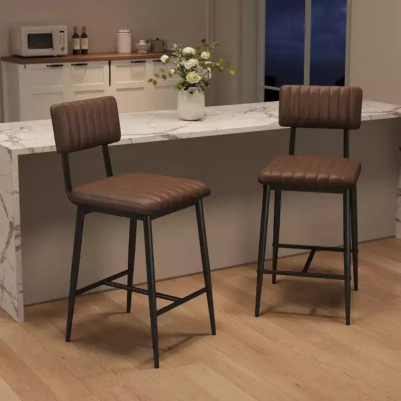 Sgabelli Alti Resistenti, Sedile Spesso in Pelle PU, Schienale Ergonomico, Struttura in Metallo con Poggiapiedi, Capacità 180kg, Facili da Pulire per Cucina o Bar