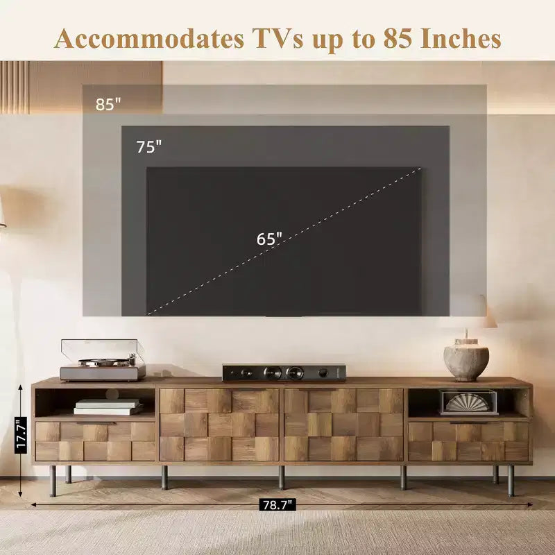 Mobile TV moderno di metà secolo con 2 cassetti e gestione cavi
