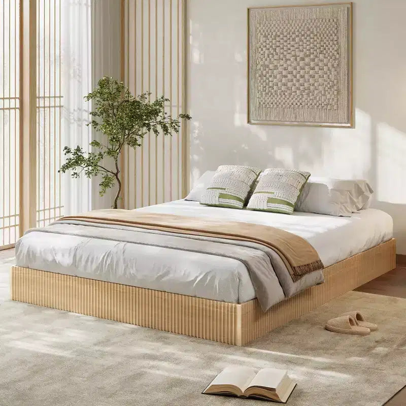 Base letto a piattaforma Minimalista in MDF scanalato a onda, Robusta e Silenziosa, Facile da Montare, Salvaspazio, Nessuna molla necessaria