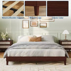 Struttura Letto Matrimoniale Queen Size in Legno, Base Robusta da 9 Pollici con Doghe in Legno, Senza Rumore, Facile Montaggio, Nessun Box Spring Necessario, Noce Scuro (Senza Testiera)