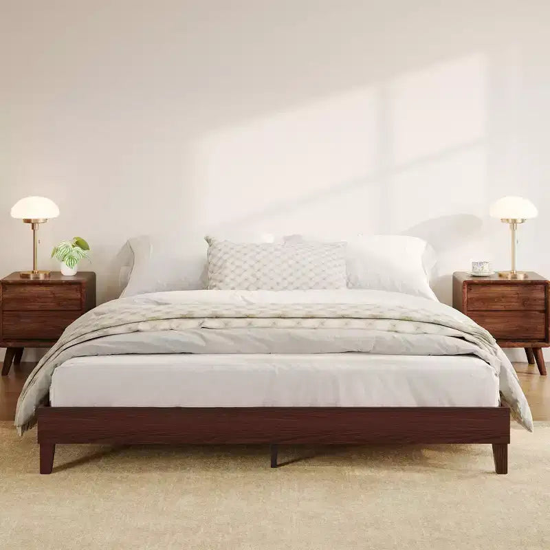 Struttura Letto Matrimoniale Queen Size in Legno, Base Robusta da 9 Pollici con Doghe in Legno, Senza Rumore, Facile Montaggio, Nessun Box Spring Necessario, Noce Scuro (Senza Testiera)