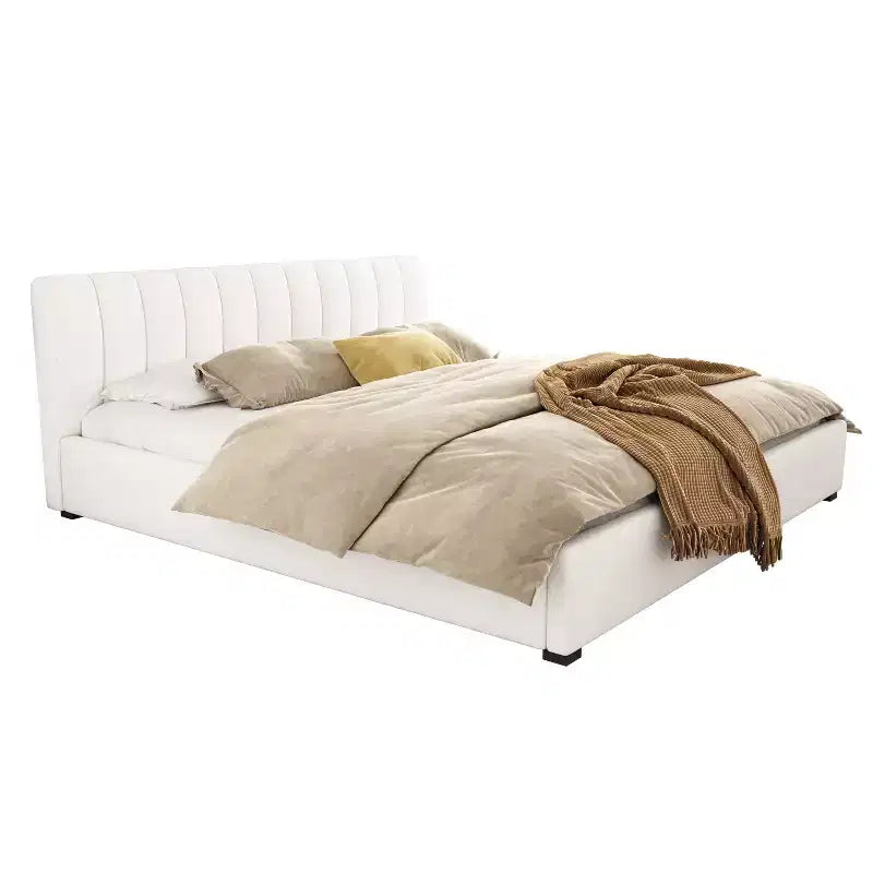 Letto matrimoniale imbottito con morbida testiera imbottita spessa, beige