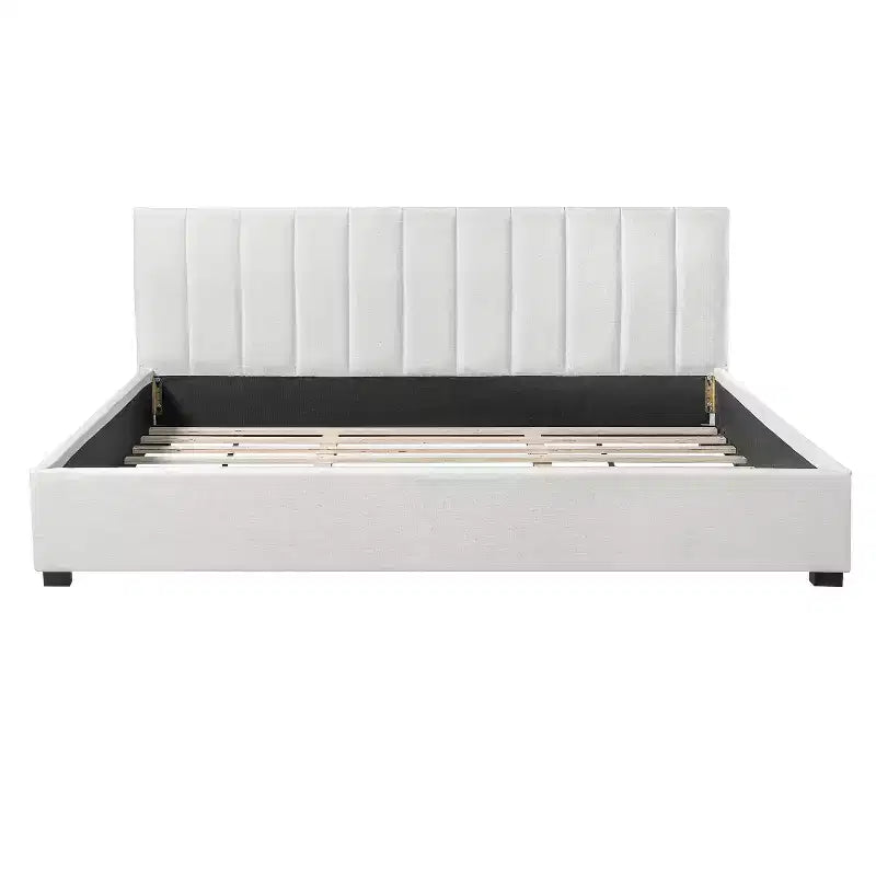 Letto matrimoniale imbottito con morbida testiera imbottita spessa, beige
