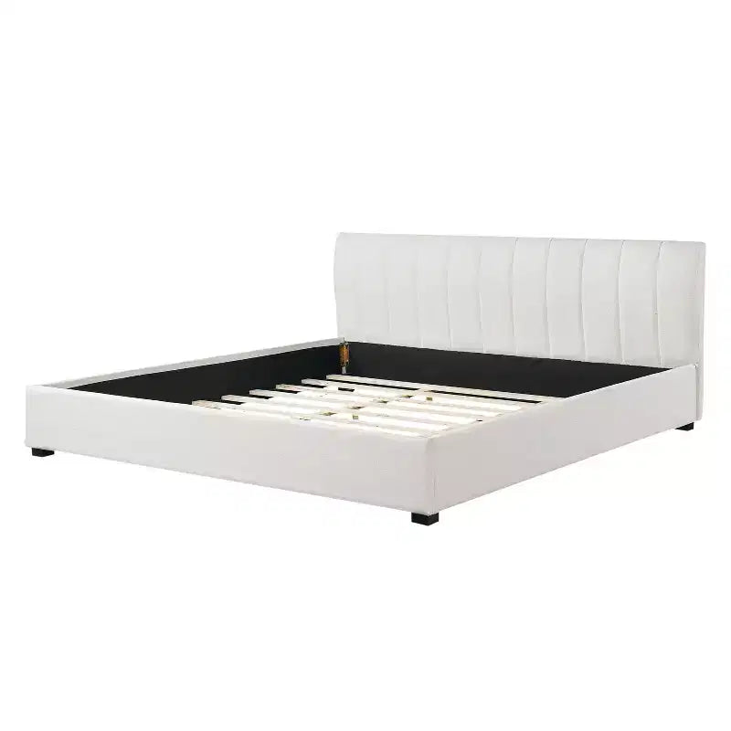Letto matrimoniale imbottito con morbida testiera imbottita spessa, beige
