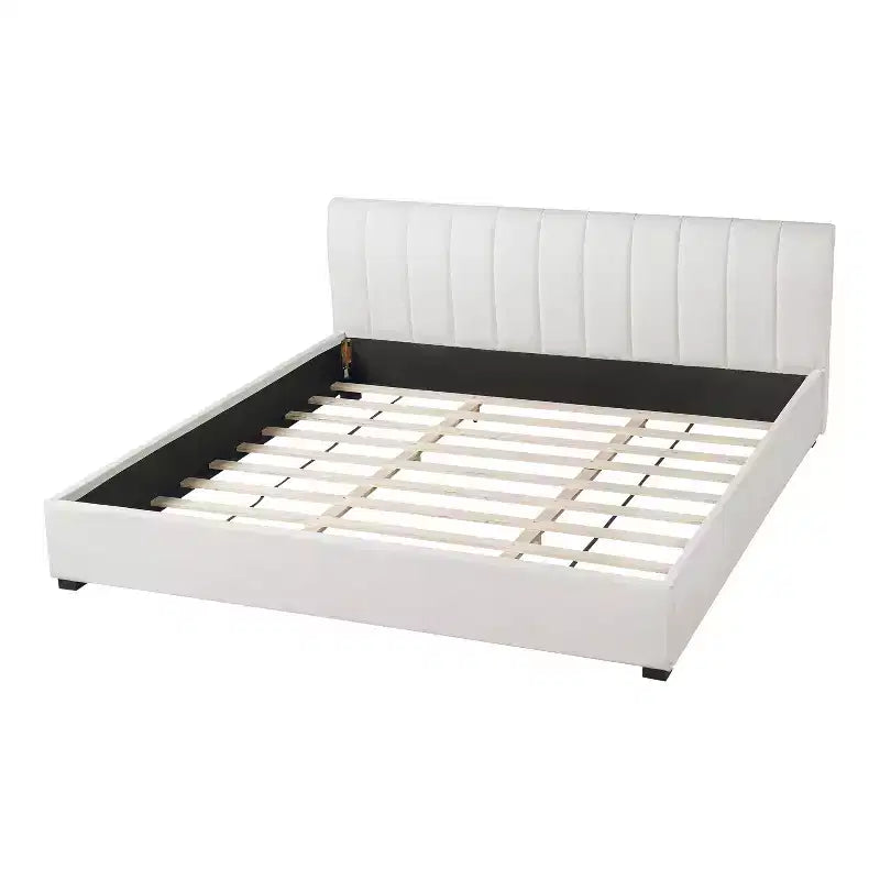 Letto matrimoniale imbottito con morbida testiera imbottita spessa, beige