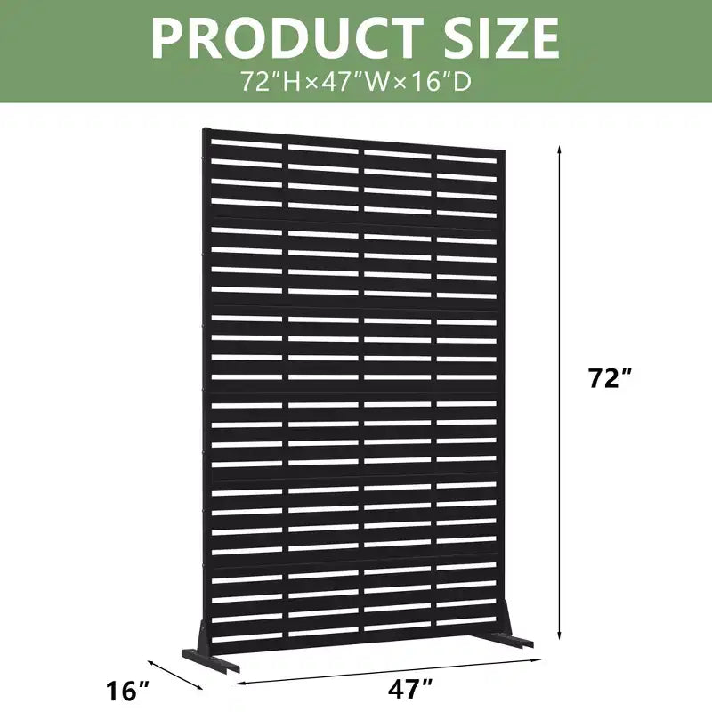 Schermo per la privacy in metallo da esterno 72H x 47W, pannelli di recinzione autoportanti neri per giardino, patio, terrazza, cortile
