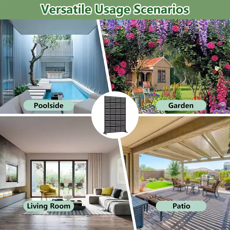 Schermo per la privacy in metallo da esterno 72H x 47W, pannelli di recinzione autoportanti neri per giardino, patio, terrazza, cortile