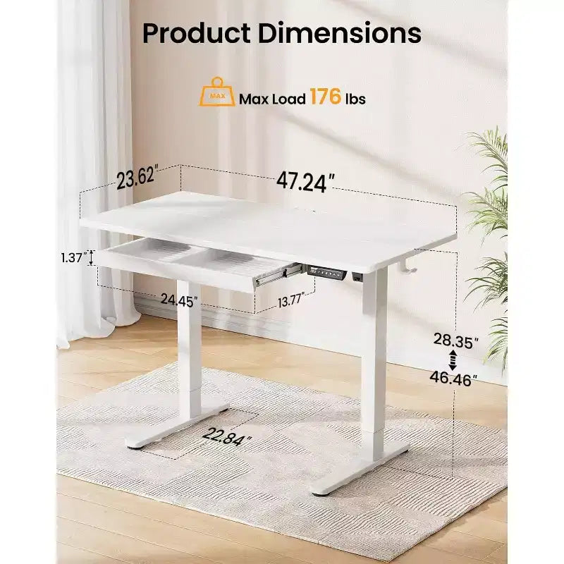 Scrivania elettrica regolabile in altezza con cassetti, 120x60 cm, con 4 preset, tavolo da ufficio per casa, bianco
