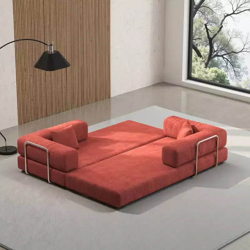 79 Divano Letto Sezionale Modulare Convertibile, Divano da Terra Pudding, Letto Comprimibile per Soggiorno Camera da Letto, Arancione