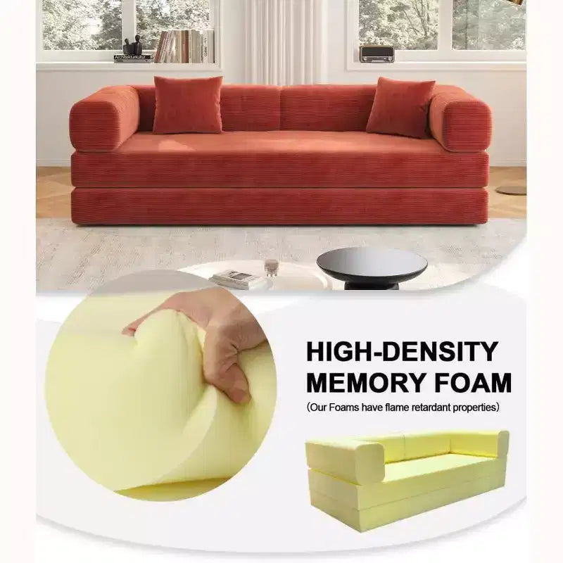 79 Divano Letto Sezionale Modulare Convertibile, Divano da Terra Pudding, Letto Comprimibile per Soggiorno Camera da Letto, Arancione