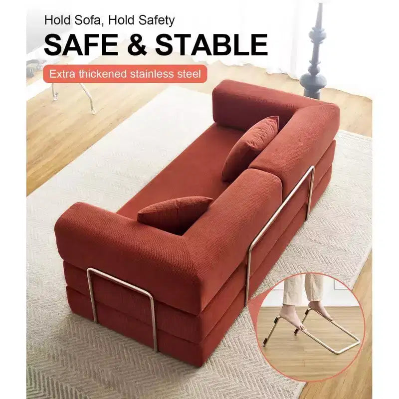 79 Divano Letto Sezionale Modulare Convertibile, Divano da Terra Pudding, Letto Comprimibile per Soggiorno Camera da Letto, Arancione