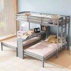Letto a castello singolo su singolo e letto a castello singolo con scrivania integrata, libreria e luci