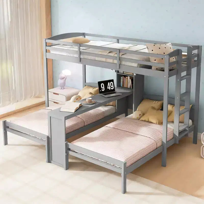 Letto a castello singolo su singolo e letto a castello singolo con scrivania integrata, libreria e luci