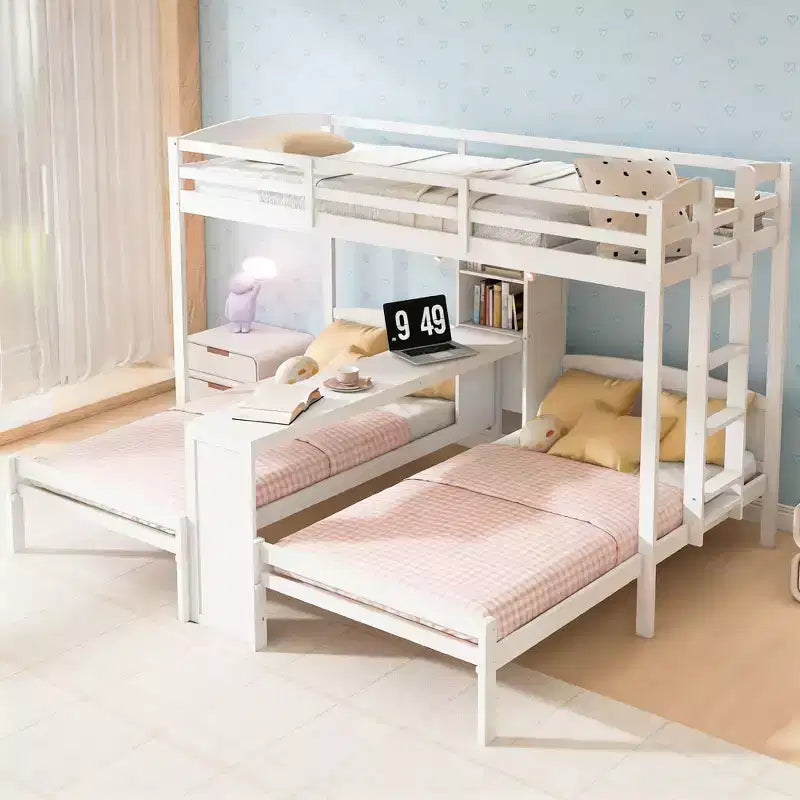 Letto a castello singolo su singolo e letto a castello singolo con scrivania integrata, libreria e luci