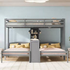 Luxystar Twin over Twin and Twin Bunk Bed with Built-in Desk, Bookcase and Lights