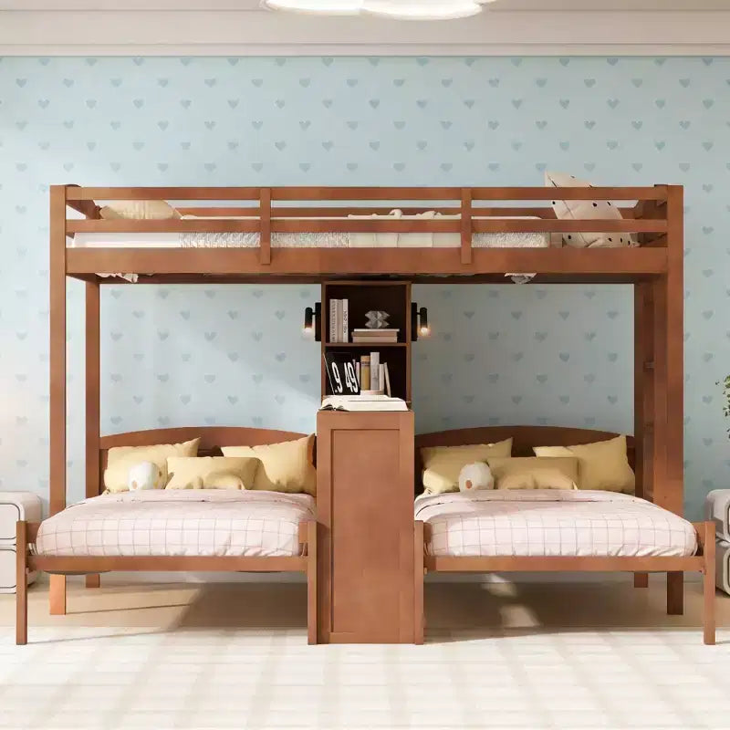 Letto a castello singolo su singolo e letto a castello singolo con scrivania integrata, libreria e luci