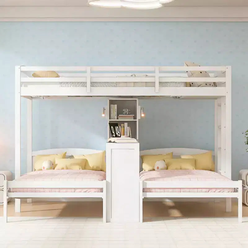 Letto a castello singolo su singolo e letto a castello singolo con scrivania integrata, libreria e luci