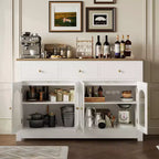 Credenza a buffet da fattoria da 140 cm, con 3 cassetti e 4 ante, ripiani regolabili, portabottiglie, versatile per cucina, sala da pranzo o soggiorno