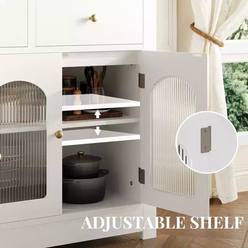 Credenza a buffet da fattoria da 140 cm, con 3 cassetti e 4 ante, ripiani regolabili, portabottiglie, versatile per cucina, sala da pranzo o soggiorno