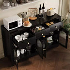 Credenza a buffet da fattoria da 140 cm, con 3 cassetti e 4 ante, ripiani regolabili, portabottiglie, versatile per cucina, sala da pranzo o soggiorno