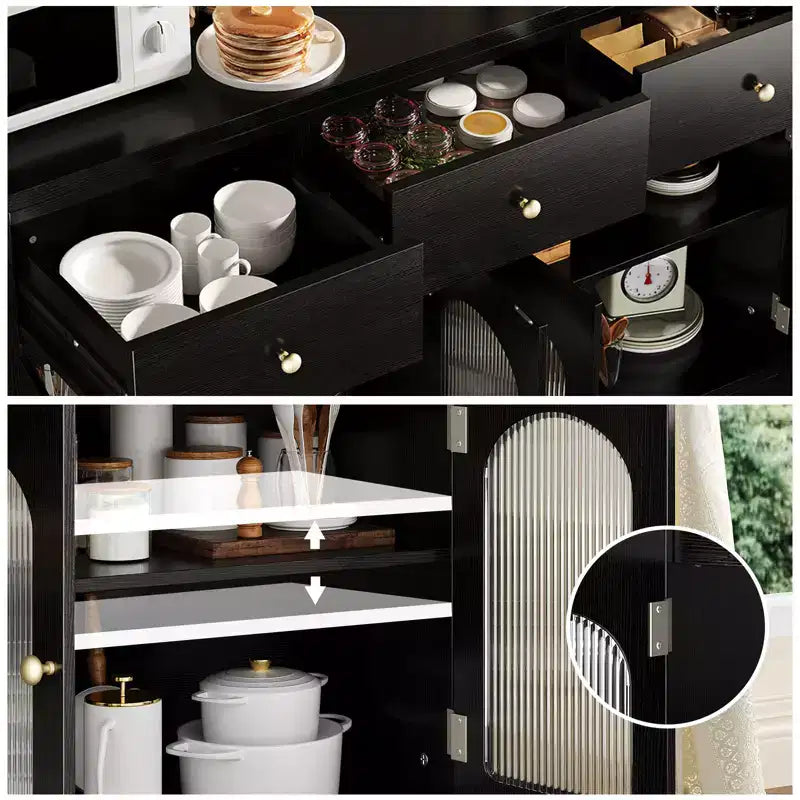 Credenza a buffet da fattoria da 140 cm, con 3 cassetti e 4 ante, ripiani regolabili, portabottiglie, versatile per cucina, sala da pranzo o soggiorno