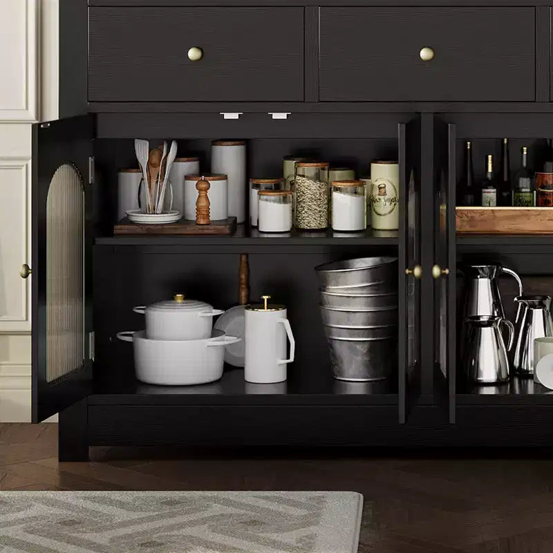 Credenza a buffet da fattoria da 140 cm, con 3 cassetti e 4 ante, ripiani regolabili, portabottiglie, versatile per cucina, sala da pranzo o soggiorno