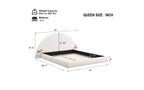 Struttura letto imbottita Boucle ad arco beige con comodino integrato, texture morbida e design stabile a pavimento per camere da letto eleganti, Queen