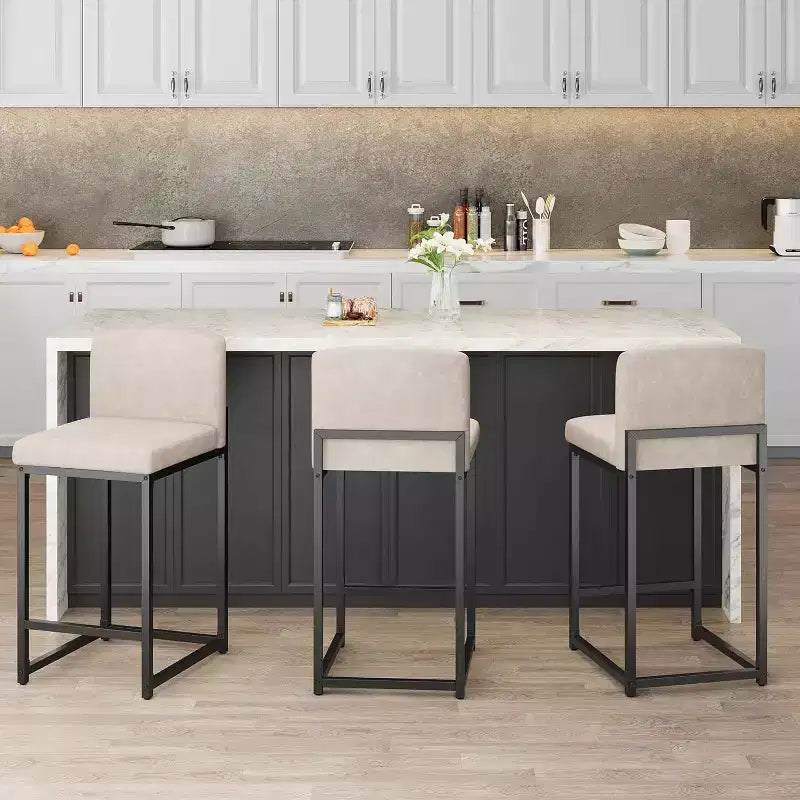 Sgabelli da bar in pelle PU alti 63 cm con schienale, sedie moderne imbottite con gambe in metallo per isola cucina, bar, bancone