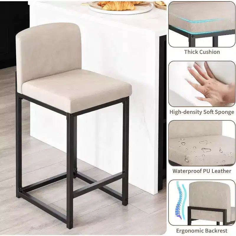 Sgabelli da bar in pelle PU alti 63 cm con schienale, sedie moderne imbottite con gambe in metallo per isola cucina, bar, bancone