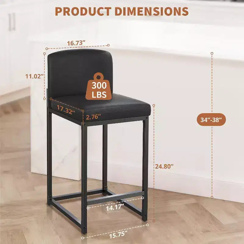 Sgabelli da bar in pelle PU alti 63 cm con schienale, sedie moderne imbottite con gambe in metallo per isola cucina, bar, bancone