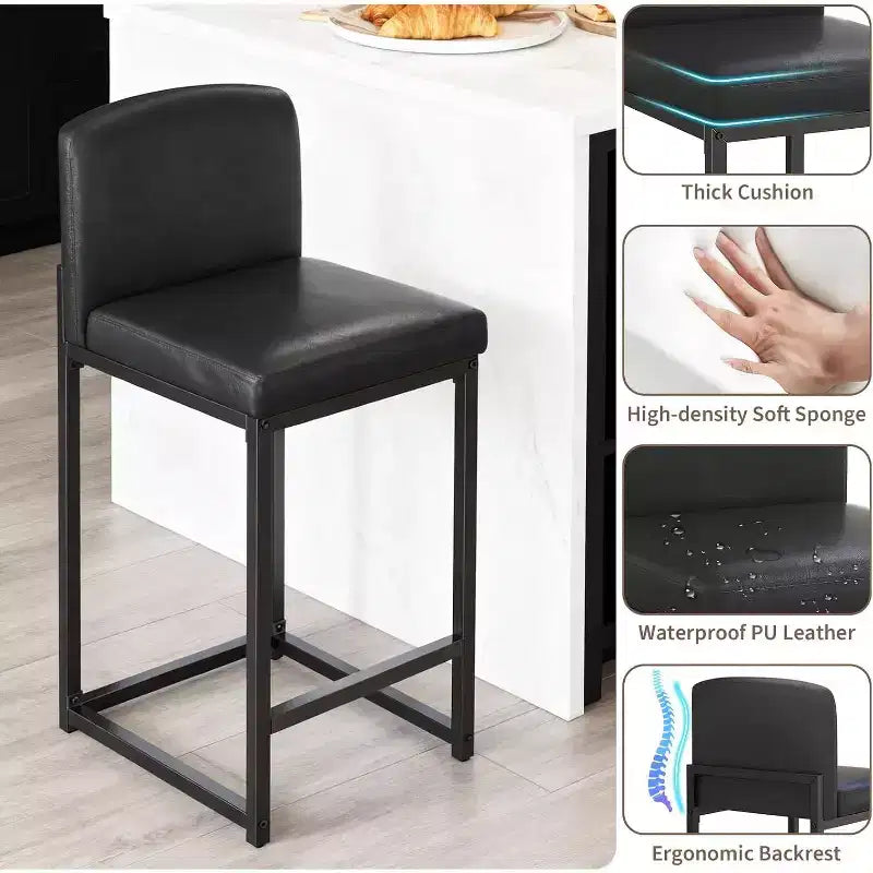 Sgabelli da bar in pelle PU alti 63 cm con schienale, sedie moderne imbottite con gambe in metallo per isola cucina, bar, bancone