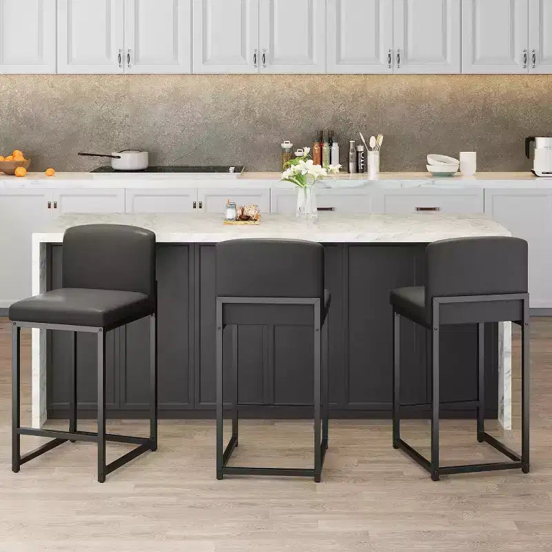 Sgabelli da bar in pelle PU alti 63 cm con schienale, sedie moderne imbottite con gambe in metallo per isola cucina, bar, bancone