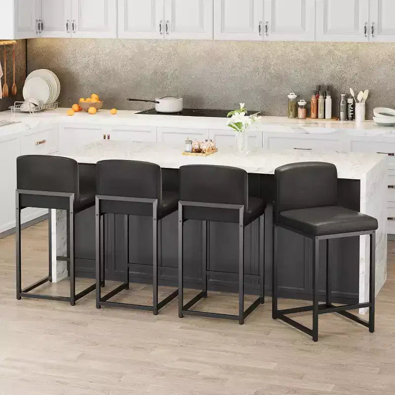 Sgabelli da bar in pelle PU alti 63 cm con schienale, sedie moderne imbottite con gambe in metallo per isola cucina, bar, bancone