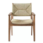 Lot de 2 chaises de salle à manger d'extérieur en bois d'acacia avec assise en osier tressé, finition teck, chaises de jardin avec accoudoirs pour patio-Panipeachy
