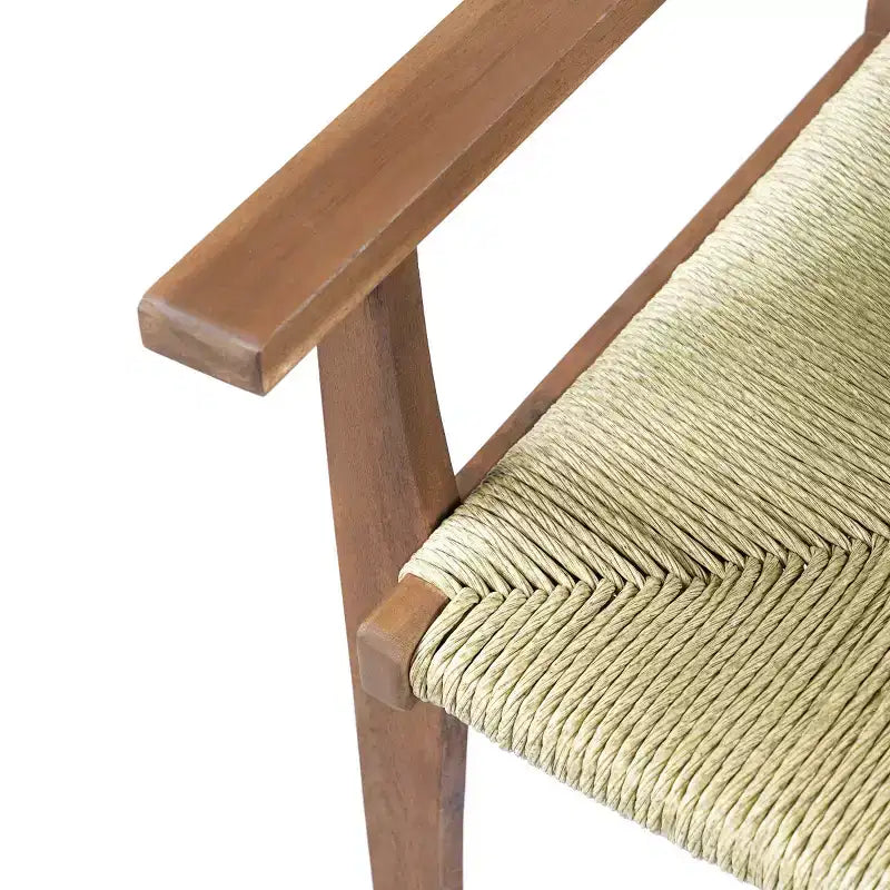 Lot de 2 chaises de salle à manger d'extérieur en bois d'acacia avec assise en osier tressé, finition teck, chaises de jardin avec accoudoirs pour patio-Panipeachy