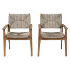 Lot de 2 chaises de salle à manger d'extérieur en bois d'acacia avec assise en osier tressé, finition teck, chaises de jardin avec accoudoirs pour patio-Panipeachy